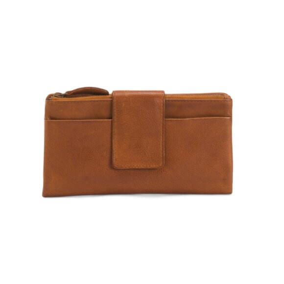 VILENCA Cognac Leather Folded Tab Closure Wallet - Picture 1 of 2